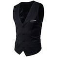 thumbnail image 3 of Brnmxoke Mens Suit Vest Casual Business Slim Fit Solid V-Neck Formal Waistcoat 4 Buttons Wedding Party Dinner Dress Tuxedo Vest Black,XXL, 3 of 9