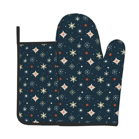 

Junzan Christmas Snowflakes1 Pattern Oven Mitts and Pot Holders 2 pcs Set Potholders BBQ Gloves Long Kitchen Oven Glove for Cooking Baking Grilling (2-Piece Set 11 Inch)