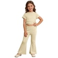 thumbnail image 3 of Childrens Outfits Elastic Short Sleeve Top Flared Pants Two Piece Girls Clothing Sets,Light Yellow,Size 12 -24 Months, 3 of 6