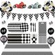 thumbnail image 2 of 1 Juego de manteles blancos y negros de 180x108cm, vajilla desechable para Fiesta Temática de coches de carreras, bandera a cuadros, suministros de fiesta de cumpleaños para niños, 2 of 4