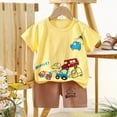 thumbnail image 4 of Xudanell Toddler Boy Outfits Short Sleeve Pattern Summer Baby Boys Vacation Clothes Tee Shorts Outfits(Yellow 7-8 Years), 4 of 4