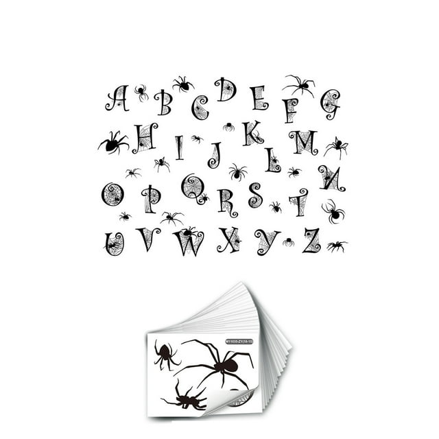 Halloween Spider Web Alphabet Letter Wall Decals Stickers Set 18 Pcs Living Room Interior Decorations Black Plastic Wall Stickers Kids Room Decor Haunted House Letters Halloween Theme Blac