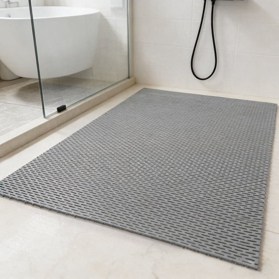 Extra Large Shower Mat for Shower Stall Tub, Non Slip Bath Mat, PVC, Quick Drying, Gray