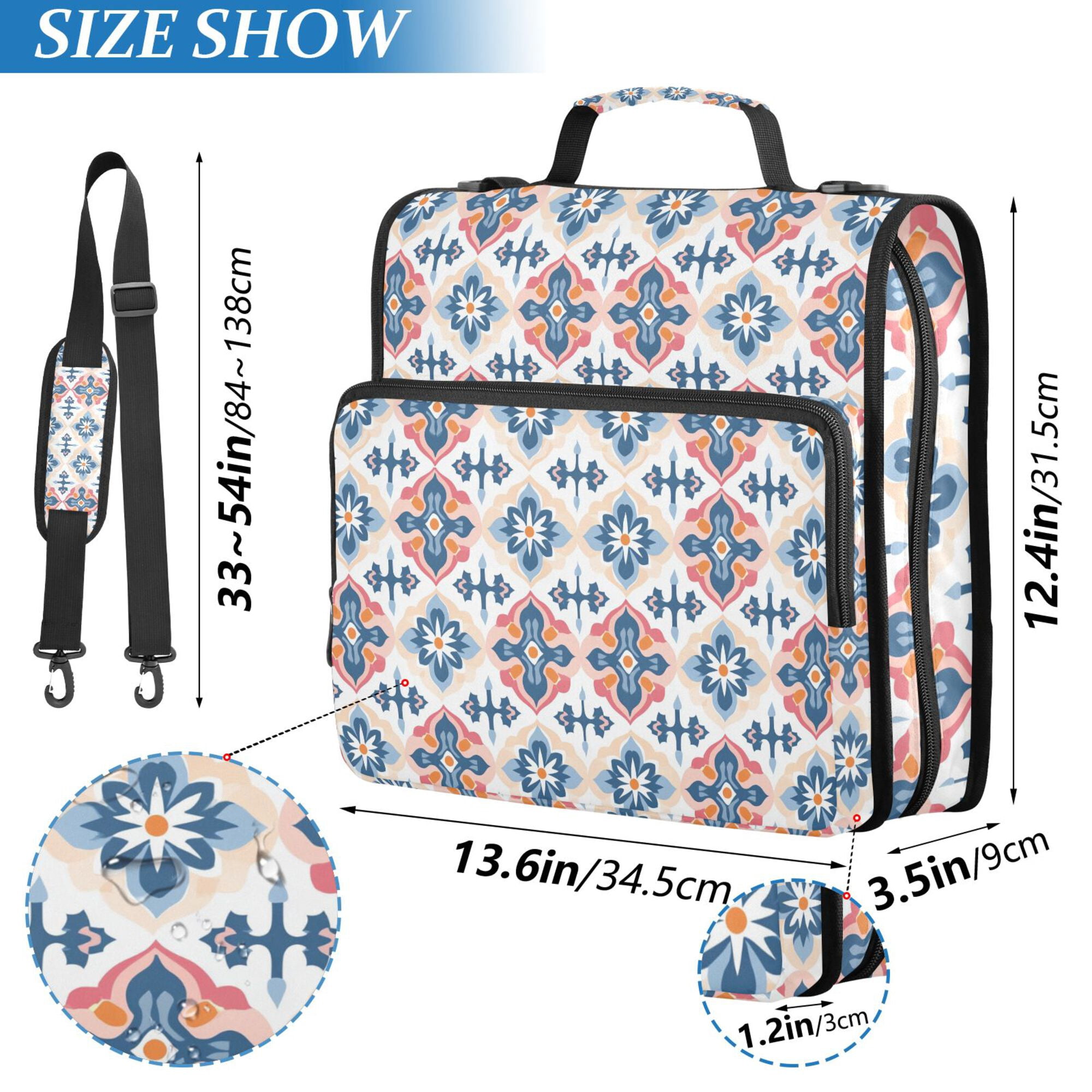 FORMRS Zipper Binder with Shoulder Strap 2-inch Ring 500 Sheet Capacity File Bag, Navy Blossom Mosaic