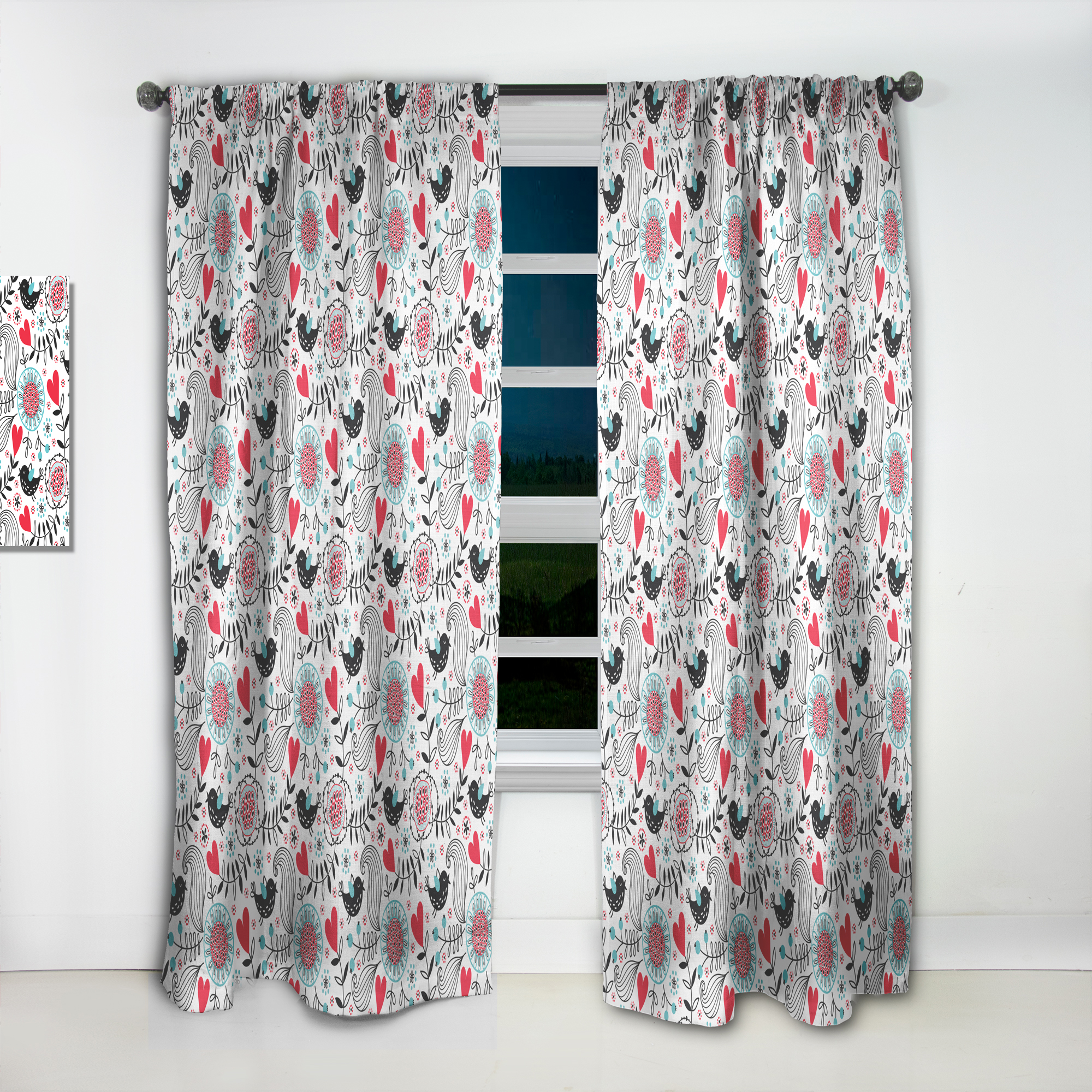 Designart 'Romantic Red Floral Pattern' Traditional Curtain Panel
