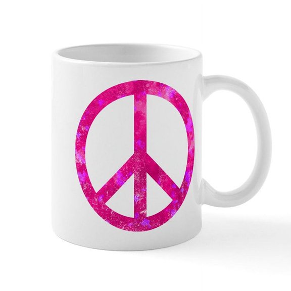 CafePress - Distressed Pink Peace Sign Mug - 11 oz Ceramic Mug - Novelty Coffee Tea Cup