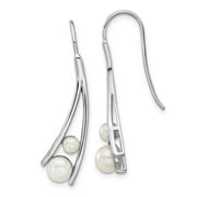 Sterling Silver Rhodium-Plated Freshwater Cultured Pearl Drop Earrings