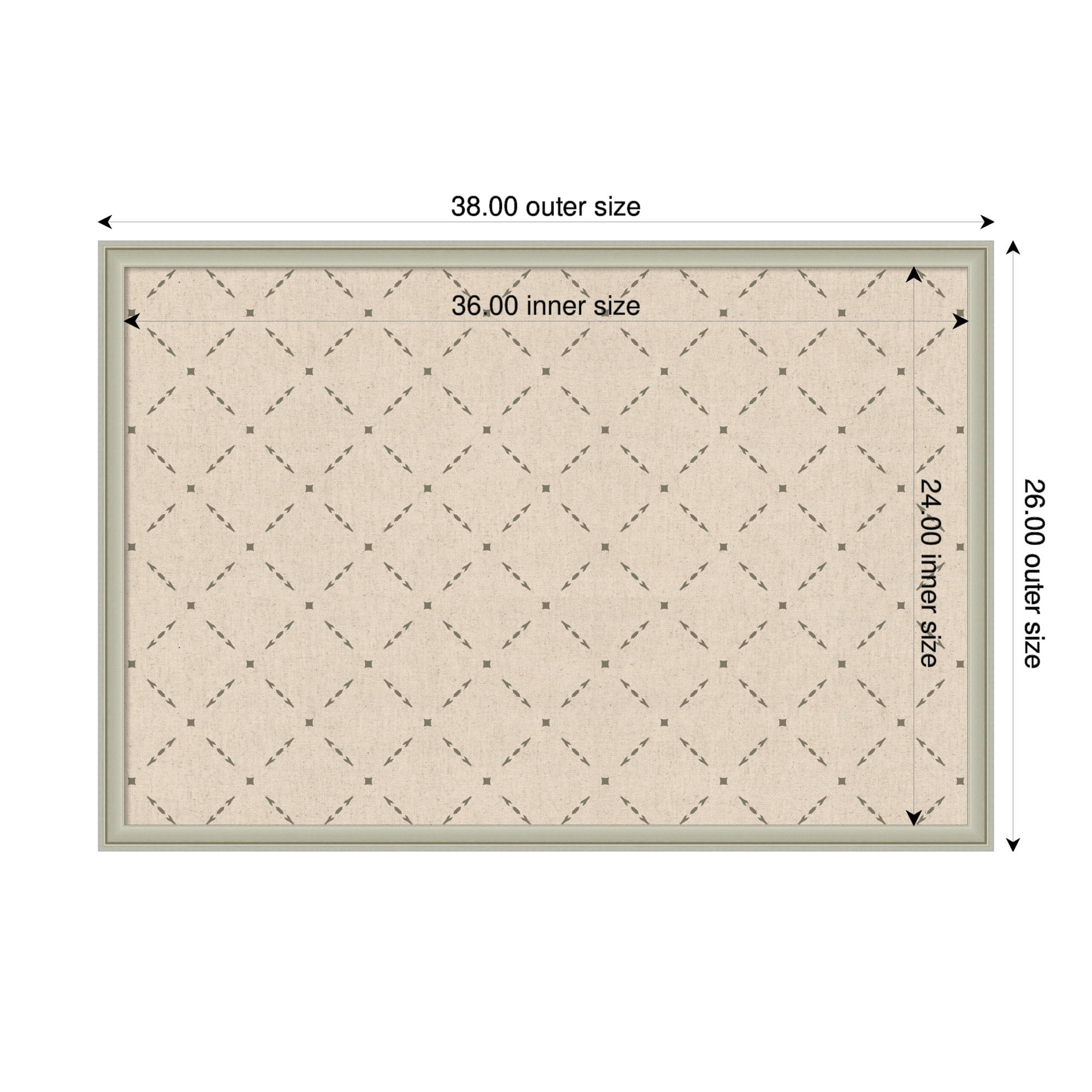 Kate and Laurel Framed Fabric Pinboard 38 x 26, Green Lattice Pattern Printed Linen Classic Bulletin Board for Use as a Vision Board or Wall Organization, Florence Silver Frame