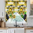 thumbnail image 3 of Swag Valance Curtains for Windows, Flower Gnomes Light Filtering Kitchen Curtains with Rod Pocket, Yellow Botanical Floral Striped Star Bee Window Treatment Valances for Living Room, 36x36 - 2 PCS, 3 of 9