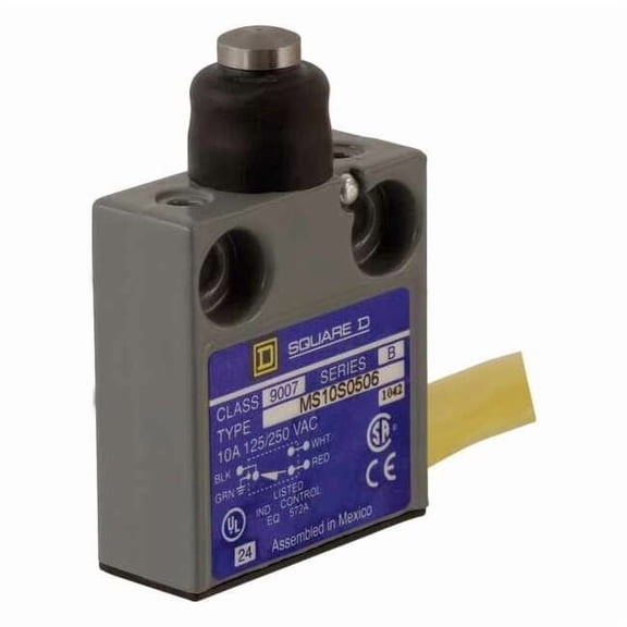 Limit Switch, Plunger, SPDT, 10A at 300V AC, Actuator Location: Top
