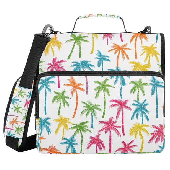 3 Ring Zipper Binder with Shoulder Strap Waterproof Trapper Keeper 2 Inch D-Ring 500 Sheets Capacity Colorful Coconut Tree
