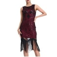 thumbnail image 2 of Uppada Robe de Soirée pour Femmes à Paillettes avec Franges et Pampilles, Col en V, Sans Manches, Bretelles Spaghetti, Robe de Cocktail, Bal de Promo, Mini Robes de Fête, Coupe Ajustée, Froncée, Extensible, Liquidation en Liquidation, 2 of 7