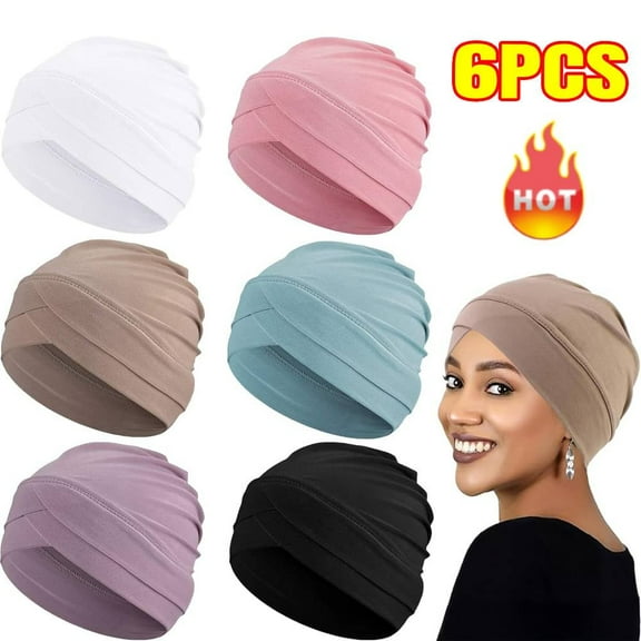 6PCS Cancer Chemo Hair Loss Headwrap Bamboo Summer Hat for Women Head Wraps Beanie Hat Scarf Turban for Ladies