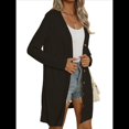 thumbnail image 1 of Cárdigan Ligero de Larga con Botones y Bolsillos para Mujer, Abierto Al Frente, Holgado y Ligero Negro L, 1 of 9