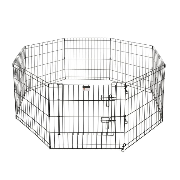 Dog Playpen – Foldable Metal Puppy Exercise Pen with 8 Durable 24×24-in Panels, Indoor/Outdoor Portable Pet Play Yard with Secure Door for Dogs, Puppies, Cats, & Small Animals by PETMAKER (Black)