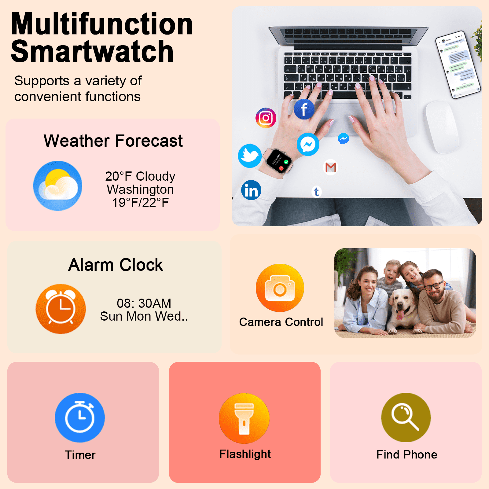 Smart Watch for Men Women Fitness,1.96" HD Touch Screen Fitness Tracker with Bluetooth Call Answer/Dial,Fitness Watch with 100+ Sports Modes,Pedometer,Calorie Counter,IP68 Waterproof Smartwatch Compa