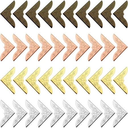 

80 Pcs Metal Book Corner Protector 4 Colors Vintage Iron Book Corner Protector for Scrapbook Photo Album Triangle Carved Notebook Folder Corner Decorative Frame Angle (Style E)