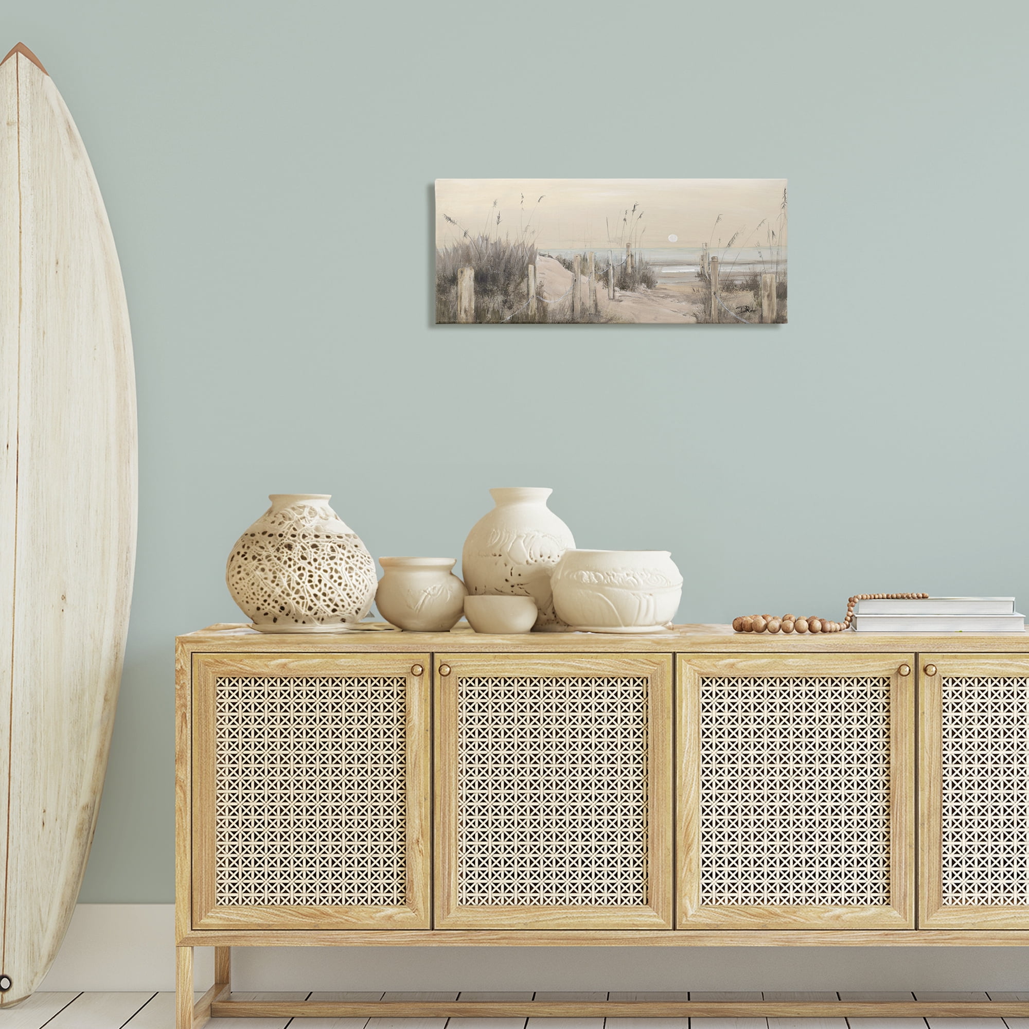 Stupell Industries White Moon Over Ocean Landscape Painting Gallery Wrapped Canvas Art Print Wall Art, 30 x 13
