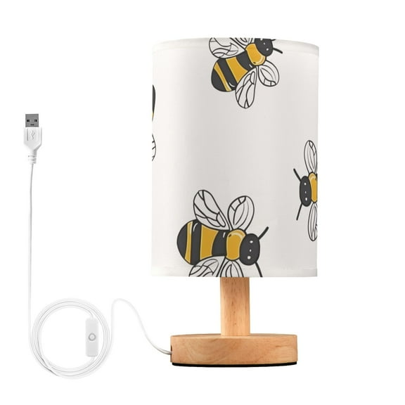 Cute Hand Painted Bees Table Lamp with USB Port LED Warm Light Lamp Night Light Home Decor