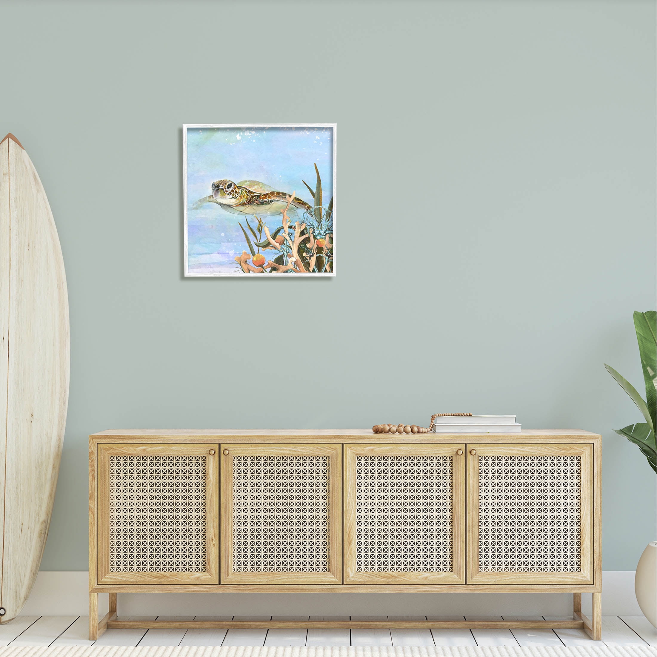 Stupell Industries Underwater Sea Turtle Swimming Graphic Art White Framed Art Print Wall Art, Design by Diannart