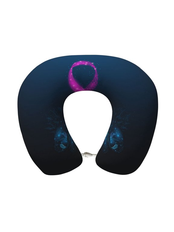 Two Human Hands are Holds Ribbon Awareness Print Memory Foam Cervical Neck Pillow Versatile U-Shaped Pillows for Home,Office,Camping,Travelling,Soft Washable Cover