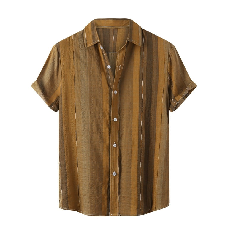 EQWLJWE Striped Shirt for Men Vintage Button Up Long Sleeve Casual Dress  Shirts Regular Fit Big and Tall Retro Cotton T-Shirts
