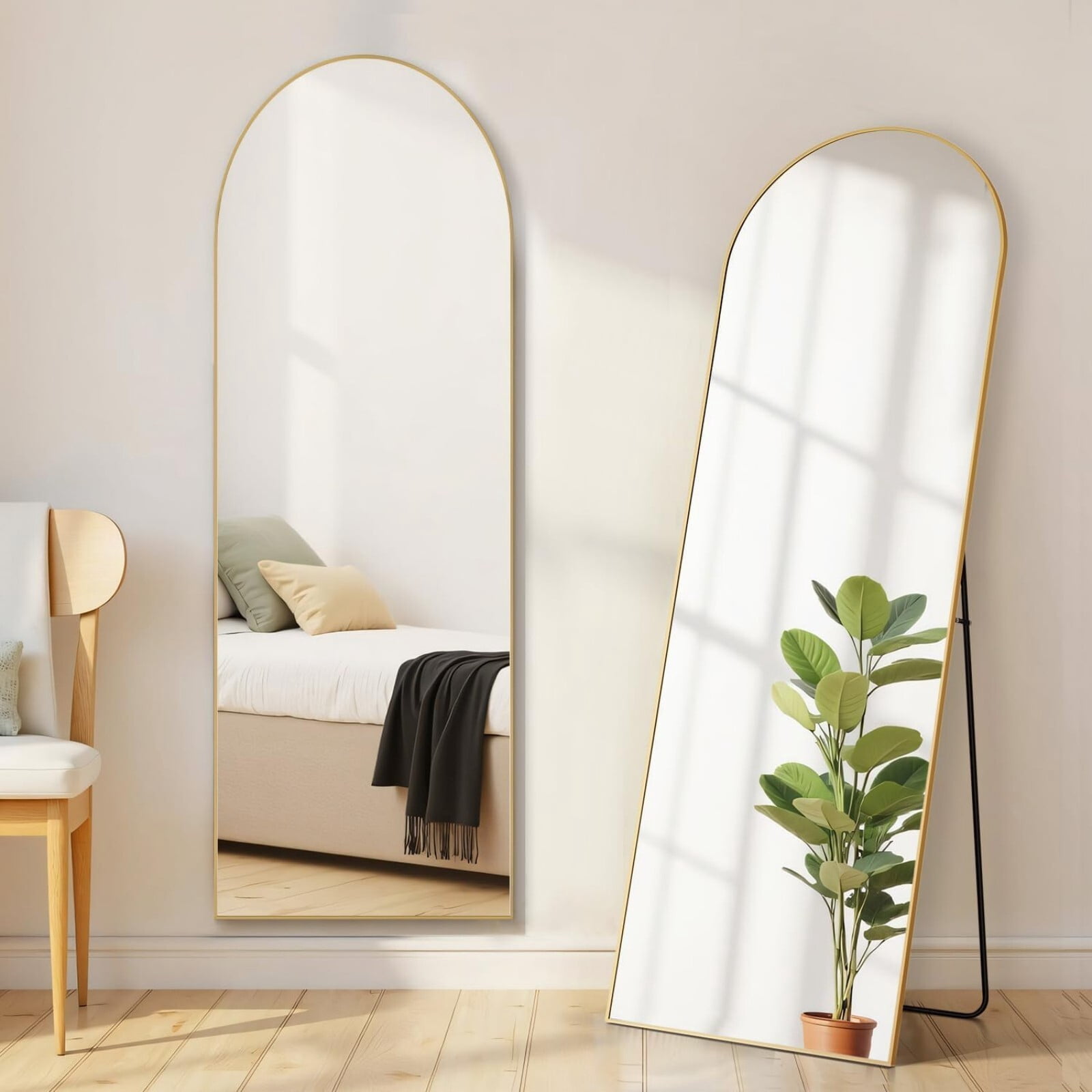 Gleamira 59"x16" Arch Full Length Mirror Wall Hanging or Floor Mirror with Aluminum Alloy Frame, Gold