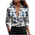 thumbnail image 2 of JTZGDY Womens Business Casual Silk Satin Tops Elegant Dressy Work Vintage Color Block/Floral Printed Long Sleeve Collared T-Shirts Loose Fit Deep V Neck Tunic Blouses Cute Spring Summer Outfits, 2 of 7