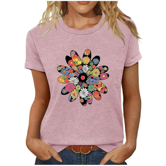 VgaVtl Womens Tee Shirts Plus Size Cotton Short Sleeve Womans Tops Regular Cute Graphic Camping Layering Casual Shirts,Pink 3XL