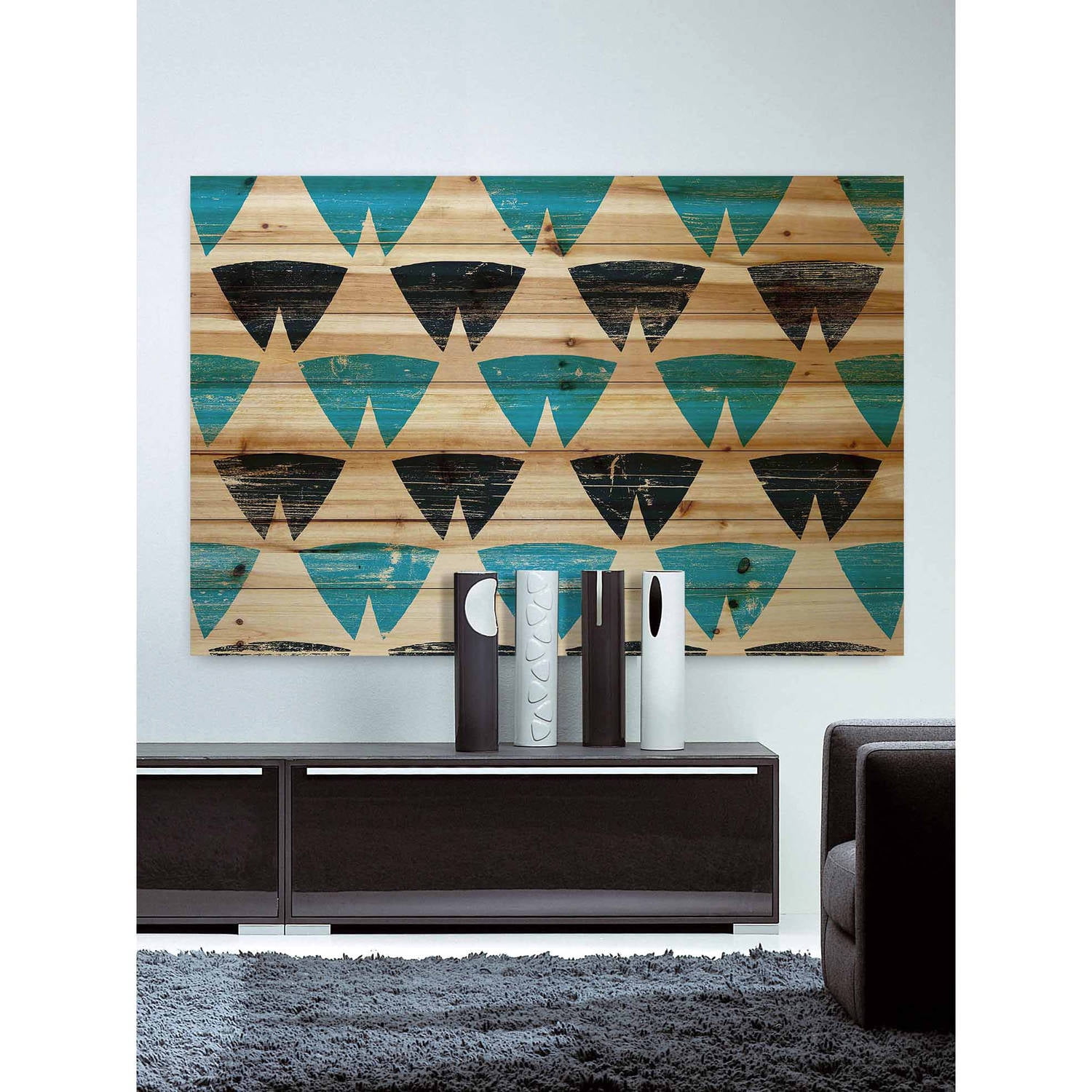 Marmont Hill - "Split Triangles" Painting Art Print On Natural Pine Wood, 36.0" x 1.5"