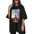 thumbnail image 4 of Plus Size Shirt for Women Black Tops for Women Short Sleeves Shirt for Women Eiffel Tower With Flowers T Shirt Crewneck Shirt for Women XS, 4 of 5