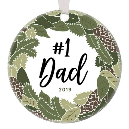 Number 1 Christmas Number 1 Dad Christmas Ornament Best Daddy Ever 2019 Gift Ideas Woodlands Wreath Keepsake from Son Daughter Children Kids Papa Father's Day Birthday Presents 3