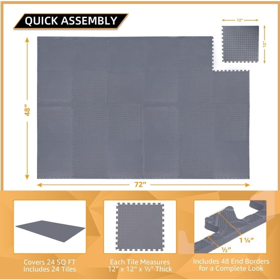1/2" Extra Thick Floor Exercise Mat for Home Gym Floor Padding for Kids - High-Density EVA Interlocking Foam Floor Tiles for Gym Equipment, Play Area, Yoga, Cardio, Weights, MMA