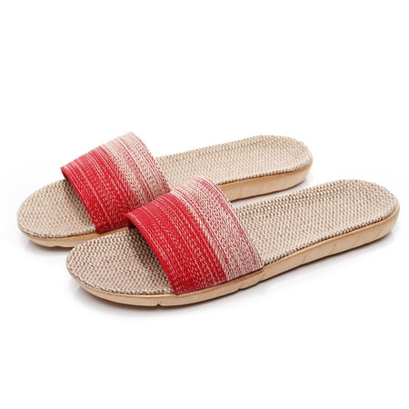 

Cathalem Women Flip-Flops Sandals Shoes Beach Linen Cotton Slipper Breathable Shoes Home Women s Cowboys Slippers for Women Red 8.5