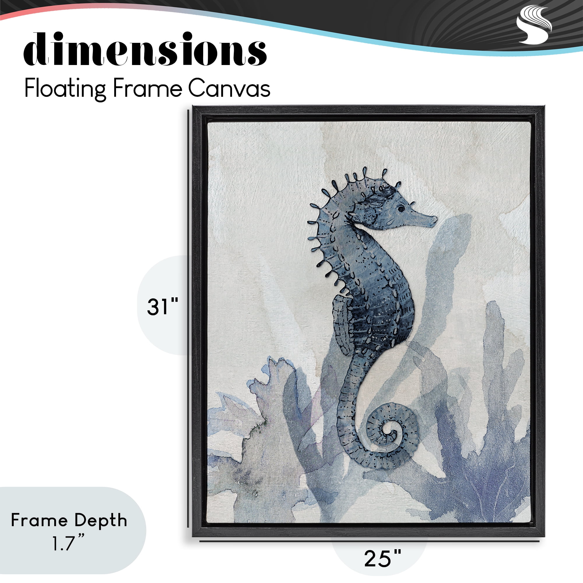 Stupell Industries Seahorse & Seaweed Impressions Black Framed Floater Canvas Wall Art, design by Susan Jill