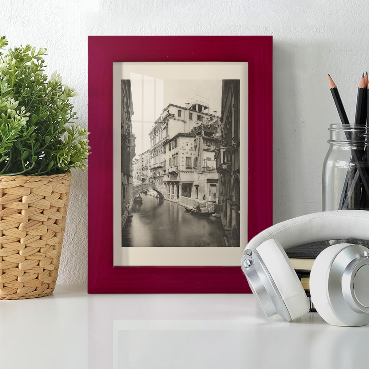 Vintage Views of Venice VI - Framed Print w/glass - Cherry Red