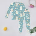 thumbnail image 2 of Cozy Pajamas for Girls kids Easter Loungewear Set Bunny Print and Egg Bilby Print Long Sleeve Pajama Set Resurrection Sunday Breathable Trendy Fashion Cothes 2 Pieces #Blue 3-4 Years, 2 of 3
