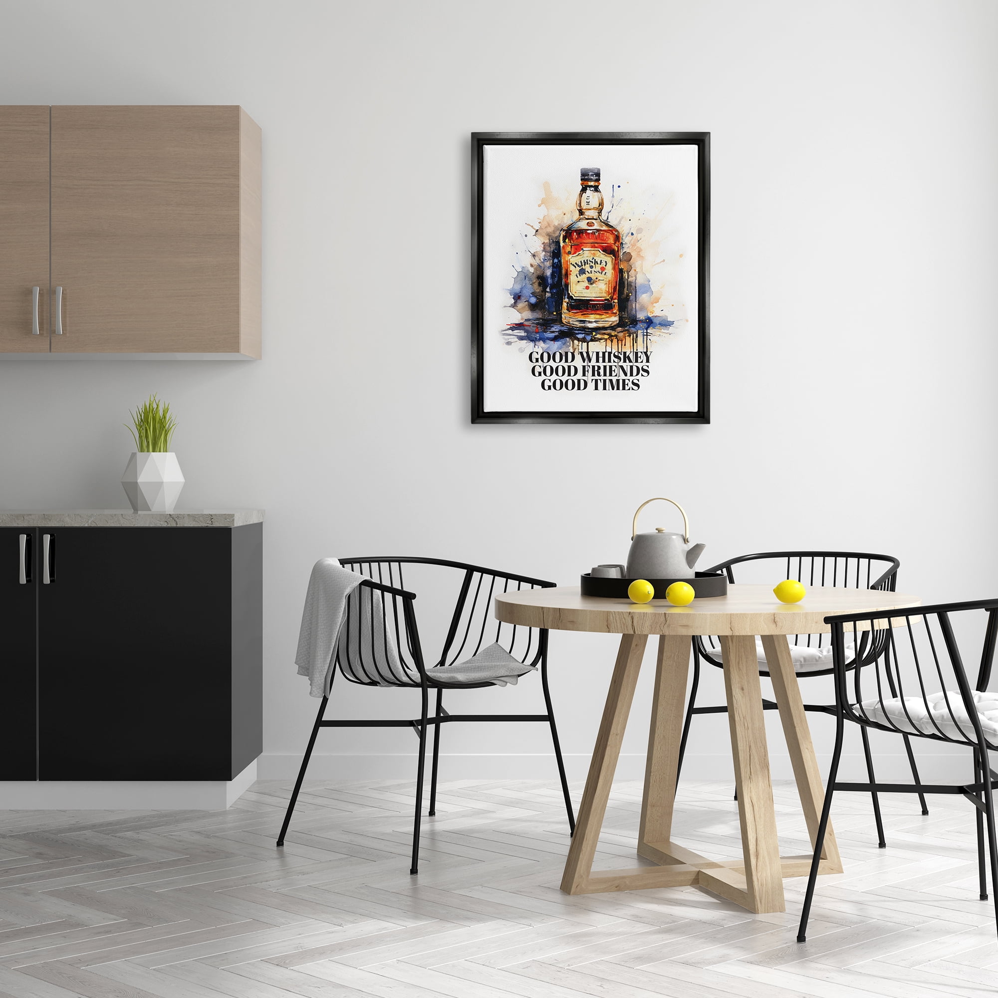 Stupell Industries Good Whiskey & Friends Food & Beverage Painting Black Floater Framed Art Print Wall Art, 25 x 31