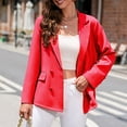 thumbnail image 4 of Women Suit Jacket Turn Down Collar Double Breasted Pure Color with Pockets Long Sleeves Casual Office Suit Jacket Red L, 4 of 7