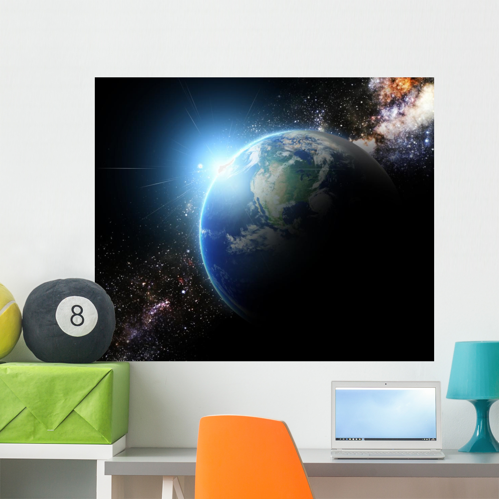 Earth and Sunbeam Galaxy Wall Mural Decal Sticker, Wallmonkeys Peel ...