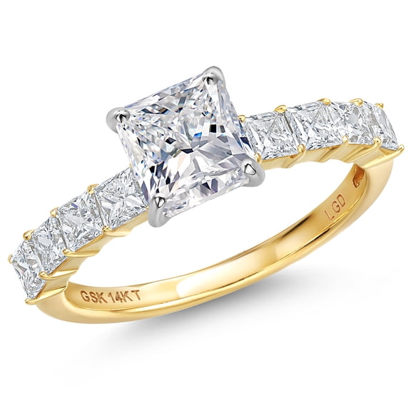 Gem Stone King 2.50 Cttw IGI Certified Lab Grown Diamond 14K Two-Tone Gold Engagement Ring for Women | Center Diamond: 1.50 Ct Princess Cut | E-F Color | VS1-VS2 Clarity (Size 7)
