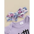 thumbnail image 5 of Bagilaanoe 3pcs Newborn Baby Girl Shorts Set Short Sleeve Letter Print Romper Tops + Flower Shorts + Headband 3M 6M 12M 18M 24M Infant Casual Summer Clothes, 5 of 7