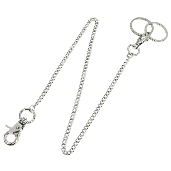 Wallet Chain 18” Silver Belt Chain Pocket Chain, Both Ends Clasps & 2 Extra Rings for Keys, Jeans, Pants, Belt Loop, Purse, Handbag