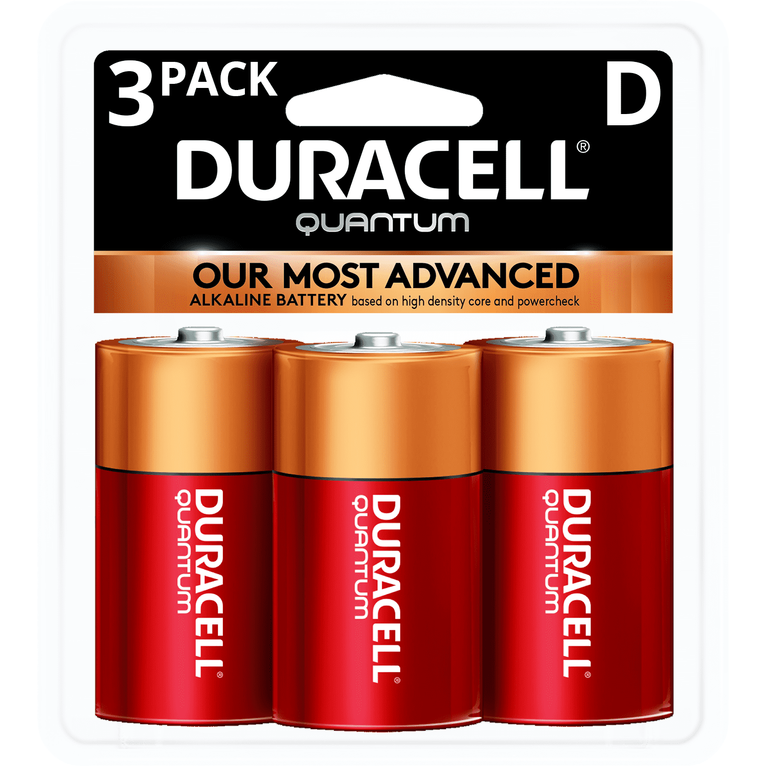 Duracell 1.5V Quantum Alkaline D Batteries with PowerCheck, 3 Pack .