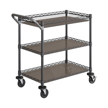 Seville Classics UltraDurable NSF Commercial Heavy Duty Metal Rolling Utility Cart, w/ Steel Shelves, Handle Bar for Garage, Warehouse, Kitchen, Office, Deep Top Basket (34.75"W x 20.25"D), Graphite