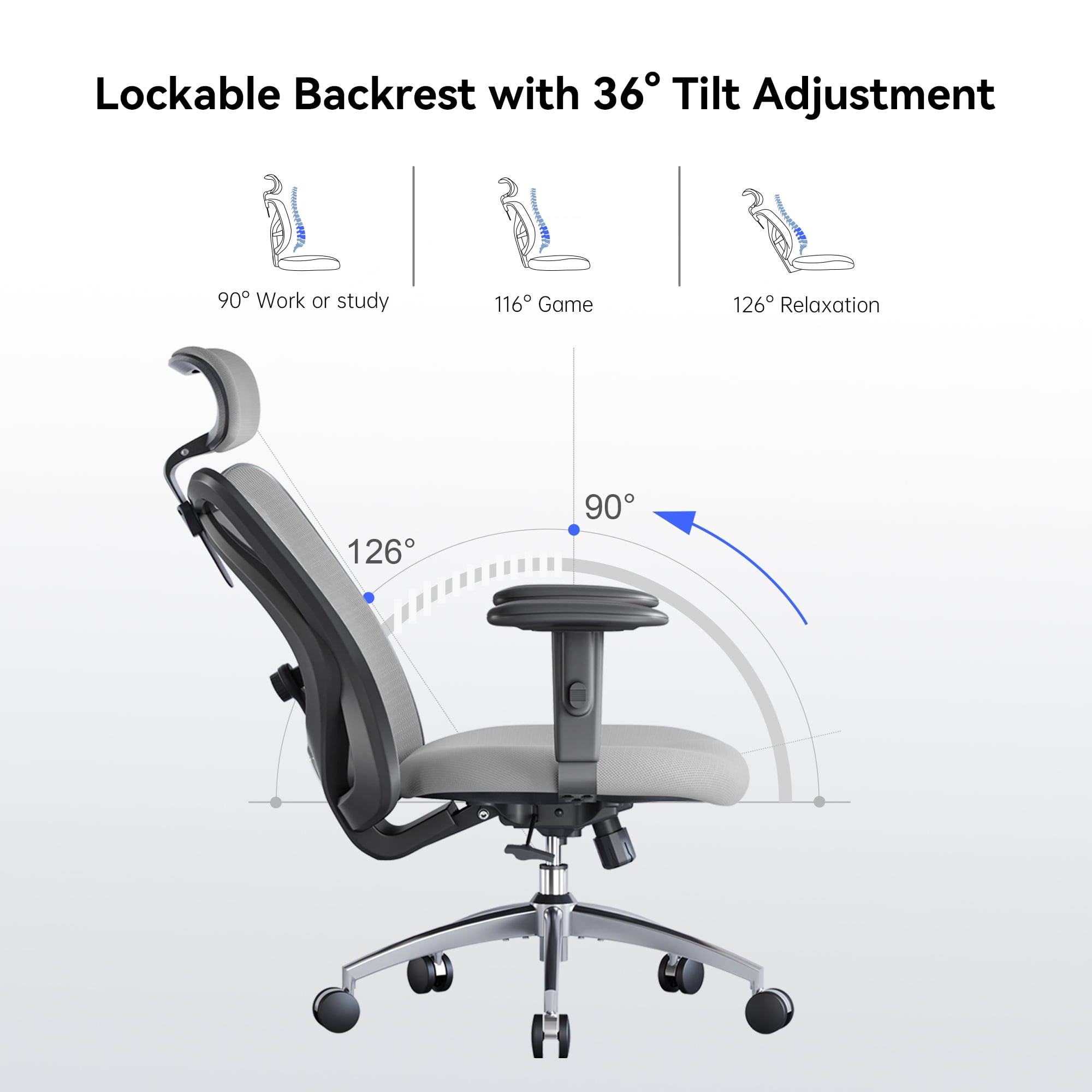 SIHOO M18 Ergonomic Office Chair for Big and Tall People Adjustable  Headrest with 2D Armrest Lumbar Support and PU Wheels Swivel Tilt Function  Black