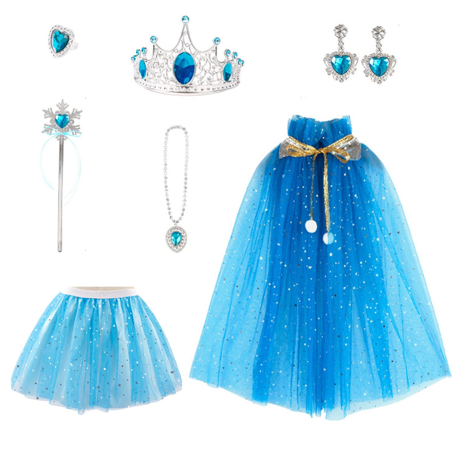 AOXTOY Dress-up Cosplay Toys for Girls, Princess Dress Up Clothes Cape Skirt Set, Pretend Play Princess Dress Cloak Jewelry Crown Wand - image 4 of 5