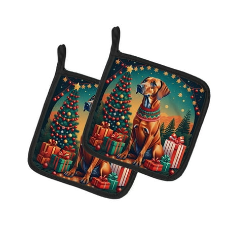 

Rhodesian Ridgeback Christmas Pair of Pot Holders 7.5 in x 7.5 in