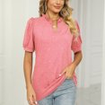 thumbnail image 5 of Women's V-Neck Ruched T-Shirt, Short Sleeve Top, Loose Breathable Tee in Pink, Perfect for Spring and Summer, Size S, 5 of 7
