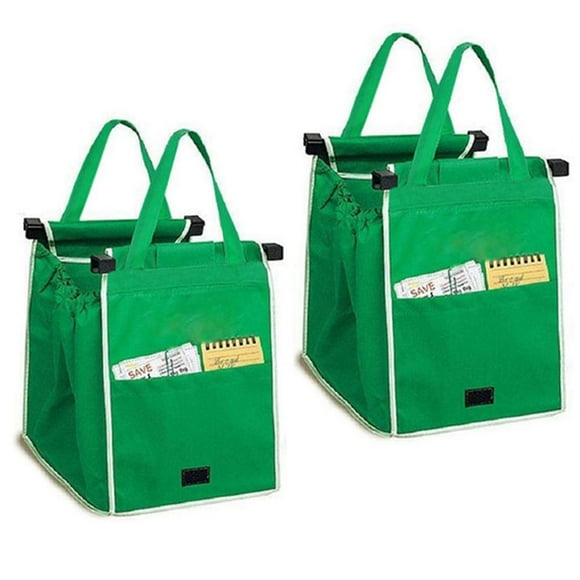 Lot de 2 Sacs de Chariot de Courses Réutilisables Sacs à Main Pliables avec Poignées, Chariot de Courses à Clipser comme Vu à la Télé